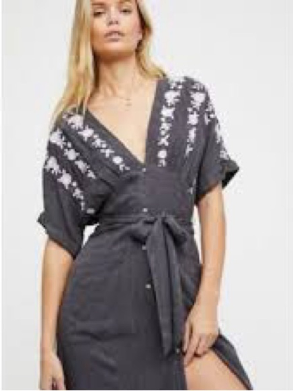 Free People Charcoal Midi Dress with Lavender Embroidery - Picture 3 of 6